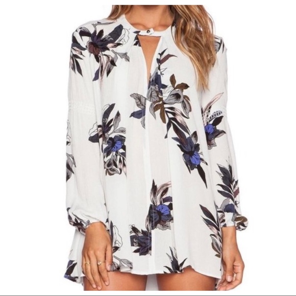 Free People Tops - SOLD-Free People Floral Choker Neck Swing Pocket Tunic
